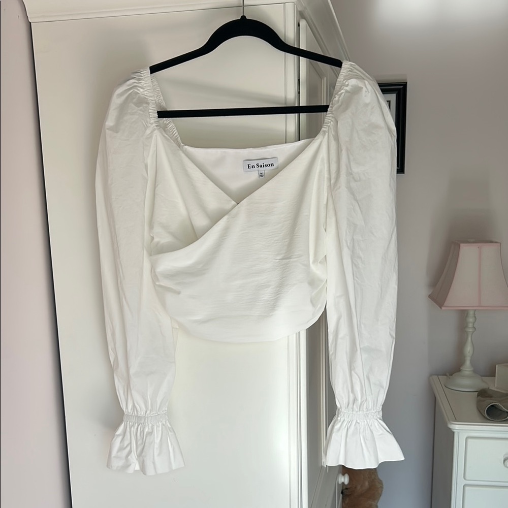 En Saison White Asymmetrical Ruched Blouse